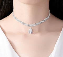 Multi-layered drop sparkling diamond pendant necklace XG2125