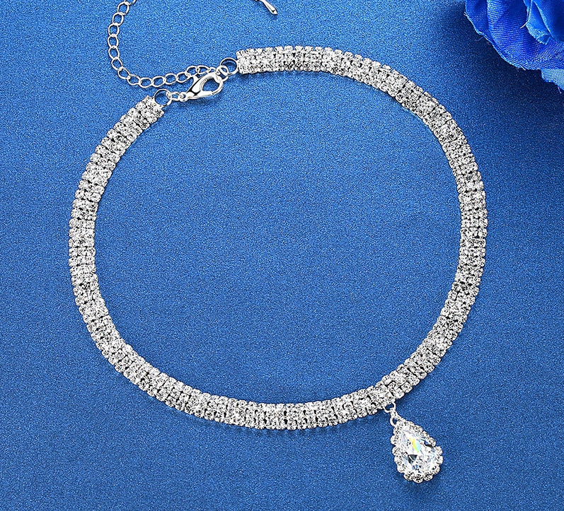 Multi-layered drop sparkling diamond pendant necklace XG2125