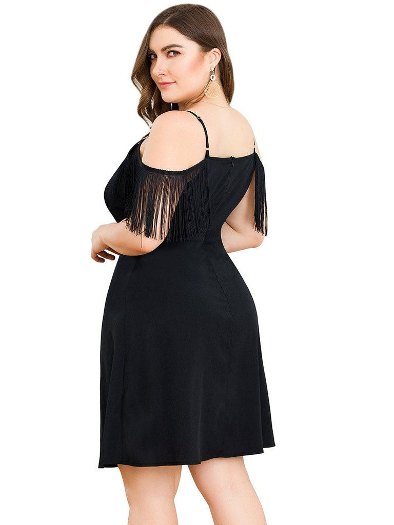 Fringed V-neck Plus Size Women's Dress