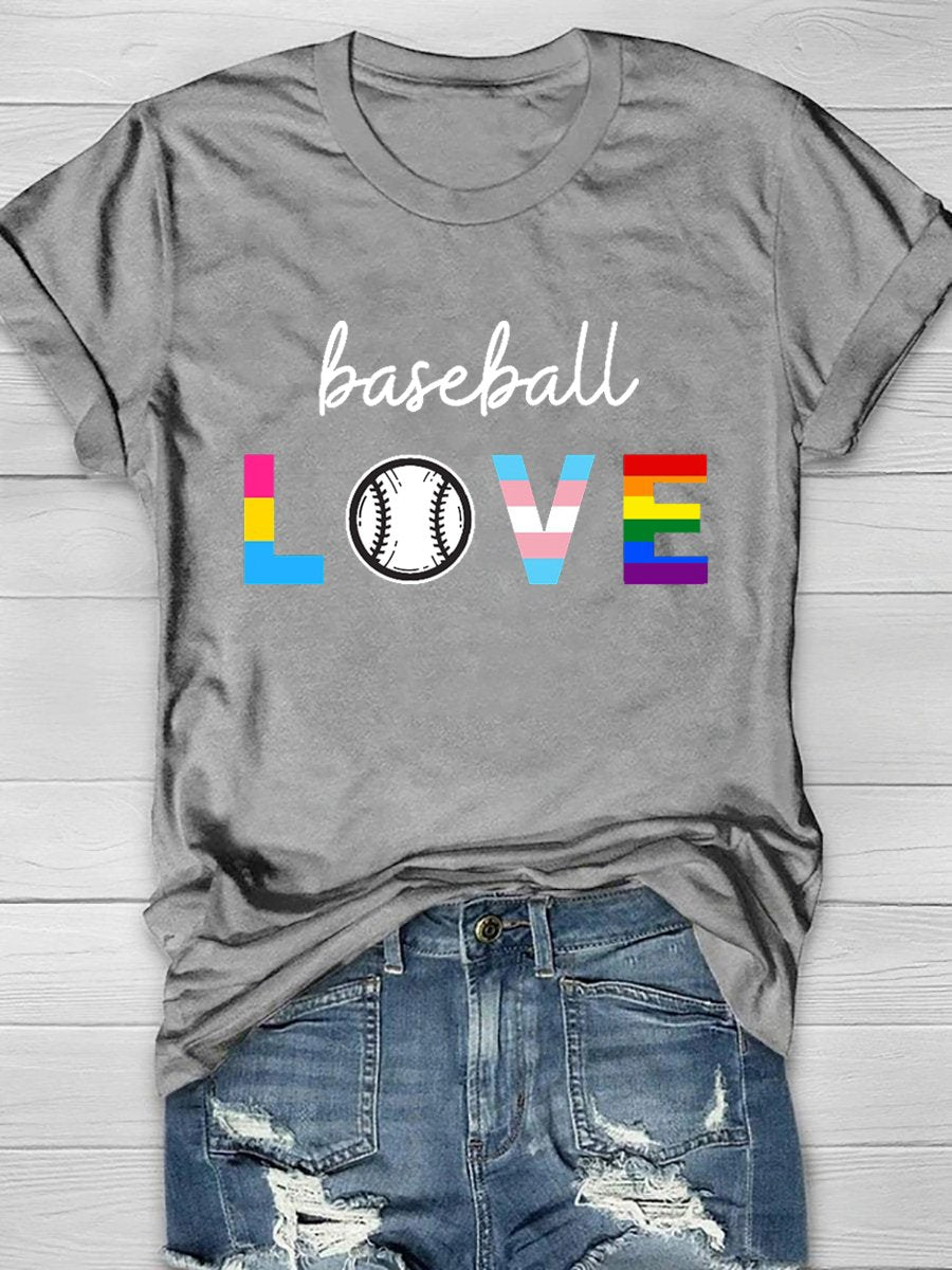 Baseball Love Print Short Sleeve T-Shirt