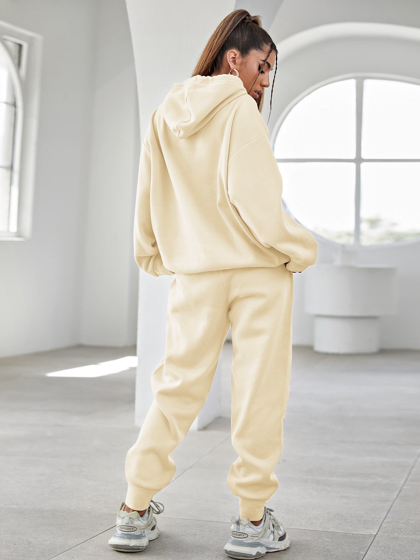 Letter Embroidery Drop Shoulder Hoodie & Sweatpants