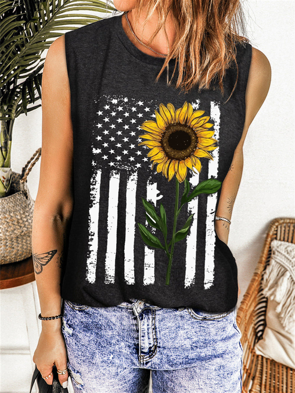 Sunflowers and American Flag Undershirts