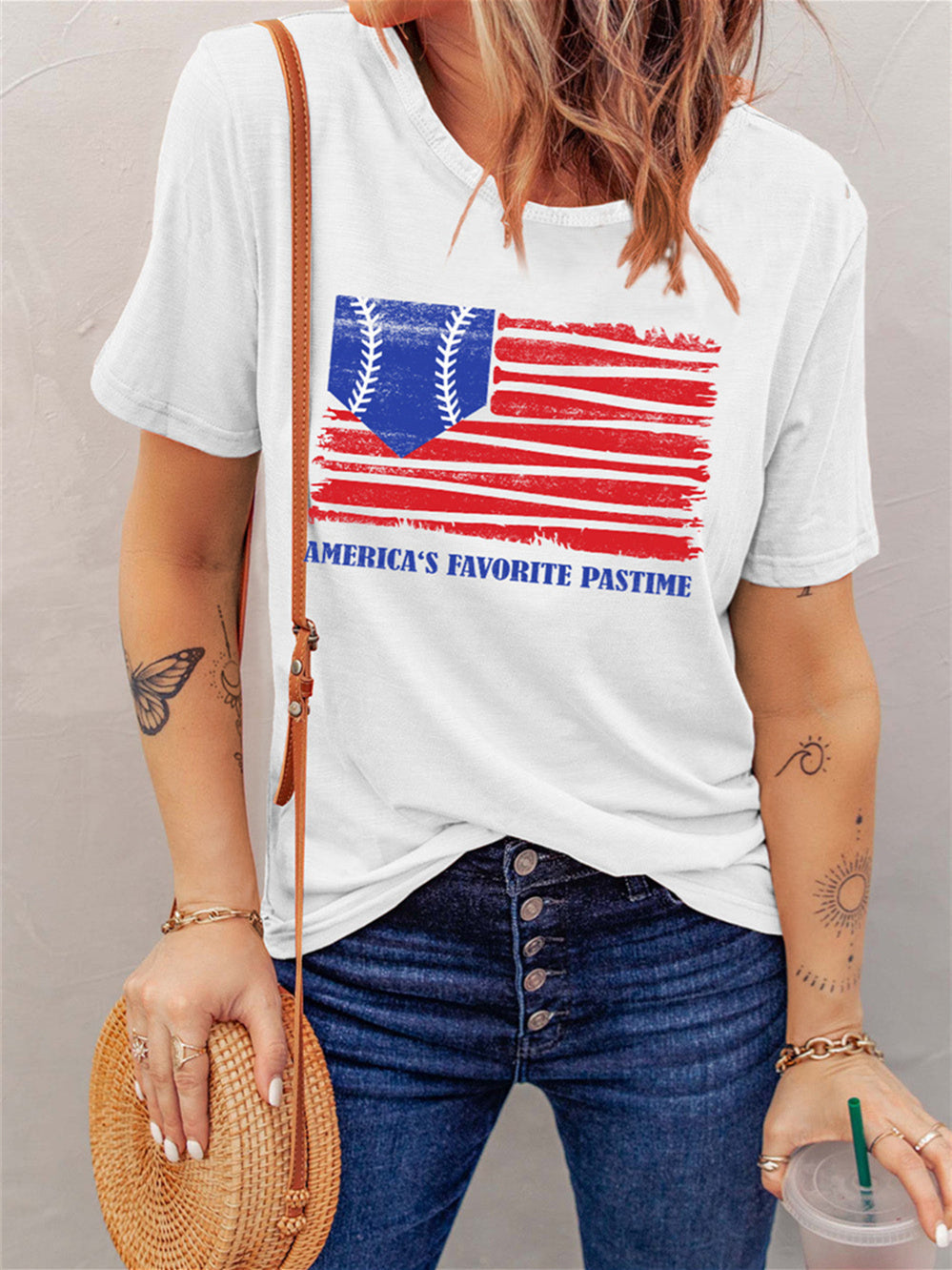American Flag Baseball Patriotic Short Sleeve T-Shirt