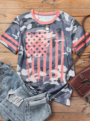 Retro Camo print Flag Graphic T-shirt