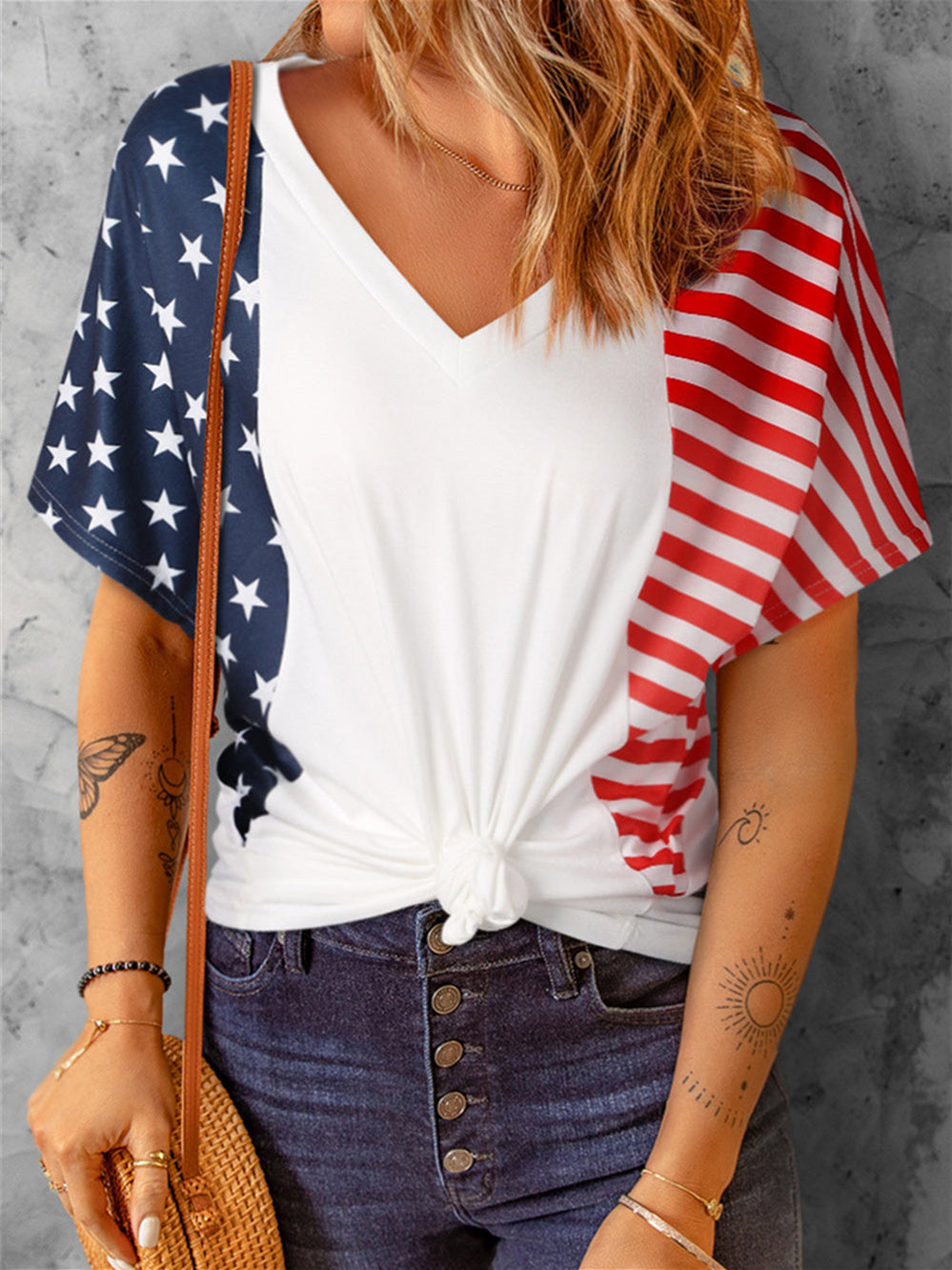 American Flag Star and Stripe V-Neck T-Shirt
