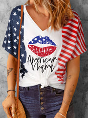 White American Star and Stripe V-neck T-shirt