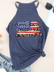 American Flag Leopard Print Crew Neck Vest