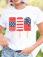 Kurzärmeliges T-Shirt mit amerikanischer Flagge und Eis am Stiel