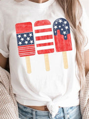 Kurzärmeliges T-Shirt mit amerikanischer Flagge und Eis am Stiel