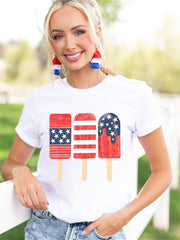 Kurzärmeliges T-Shirt mit amerikanischer Flagge und Eis am Stiel