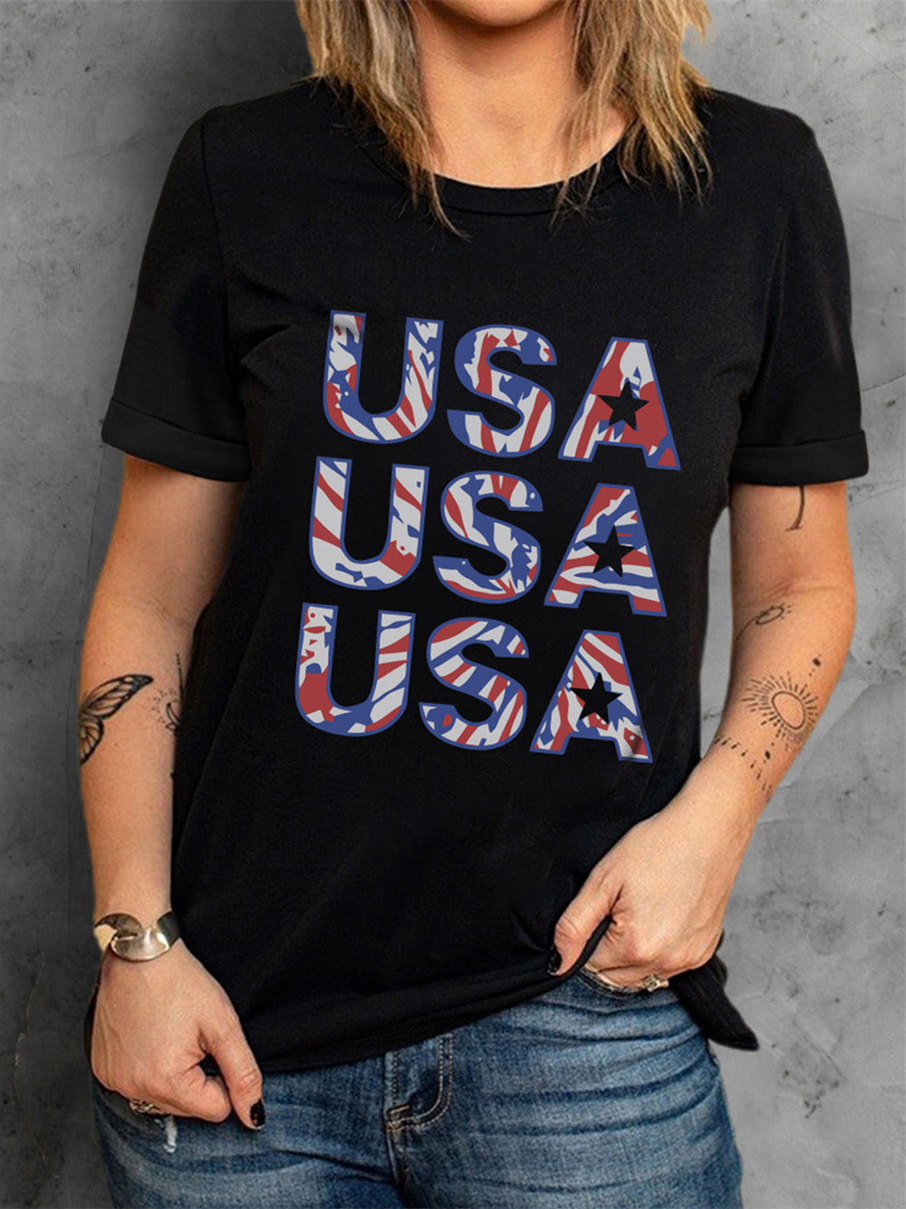 Kurzärmliges T-Shirt mit amerikanischem Monogramm-Print