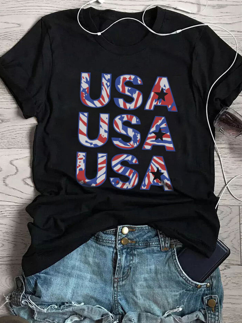 American Monogram Print Short Sleeve T-shirt