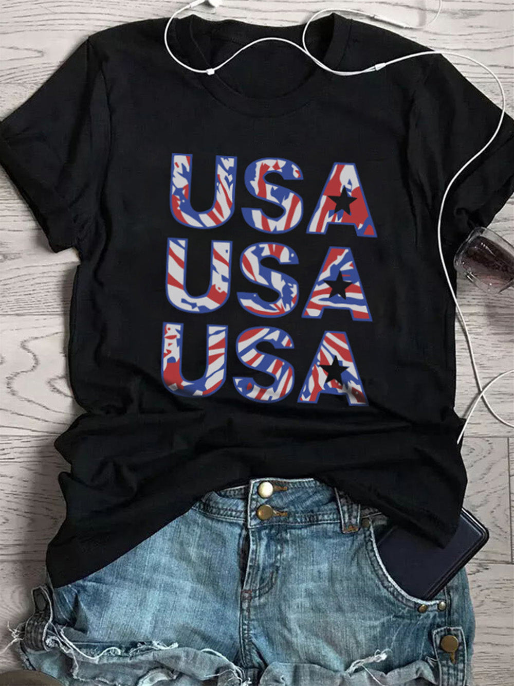 Kurzärmliges T-Shirt mit amerikanischem Monogramm-Print