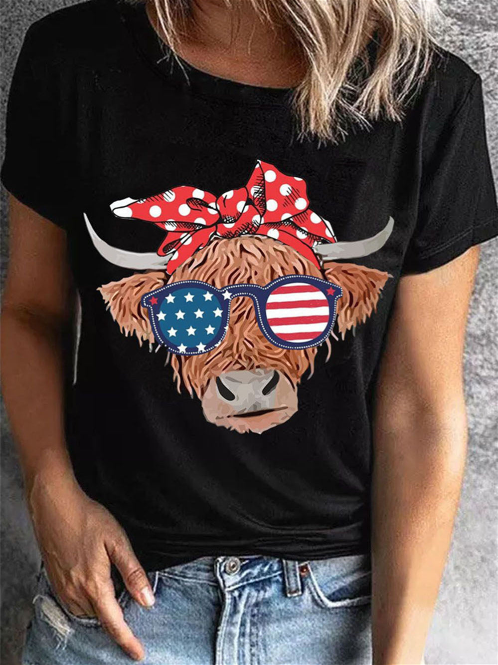 Western Cattle Amerikanische Flagge T-Shirt 