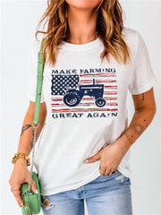 American Flag Monogram Print Crew Neck T-shirt