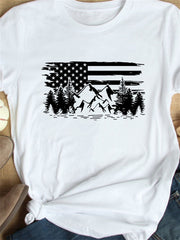 Rundhals-Shirt mit amerikanischer Flagge und Berg-Print