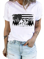 Rundhals-Shirt mit amerikanischer Flagge und Berg-Print