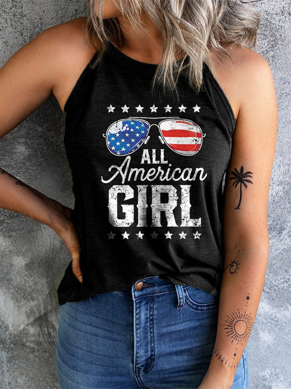 All American Girl Sunglasses Printed Ribbed Vest