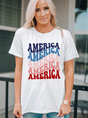 American Letter Gradient Color Print Crew Neck T-shirt