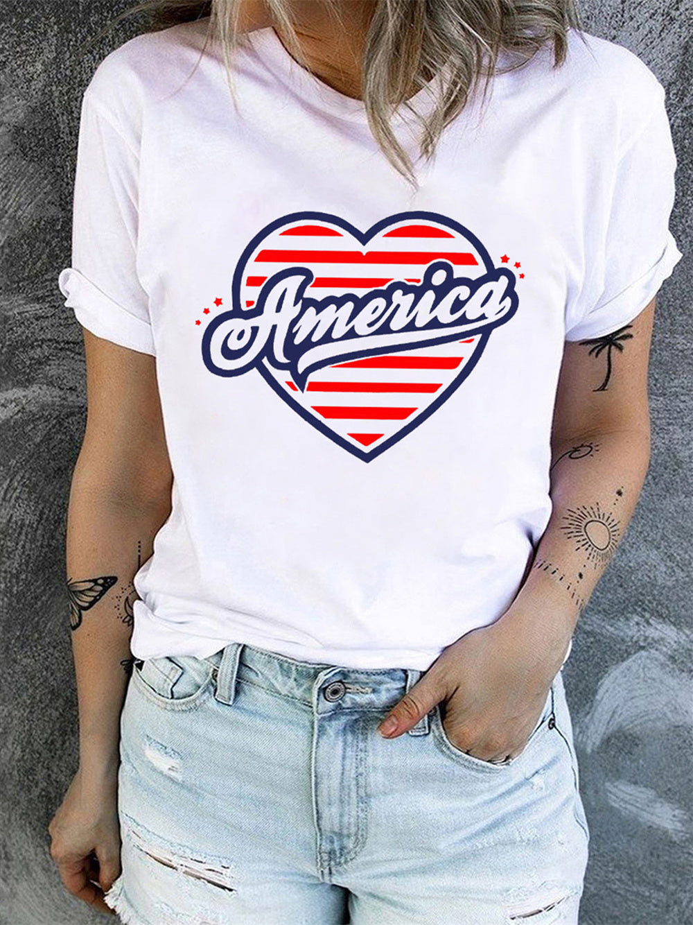 U.S. Heart Print Short Sleeve T-shirt