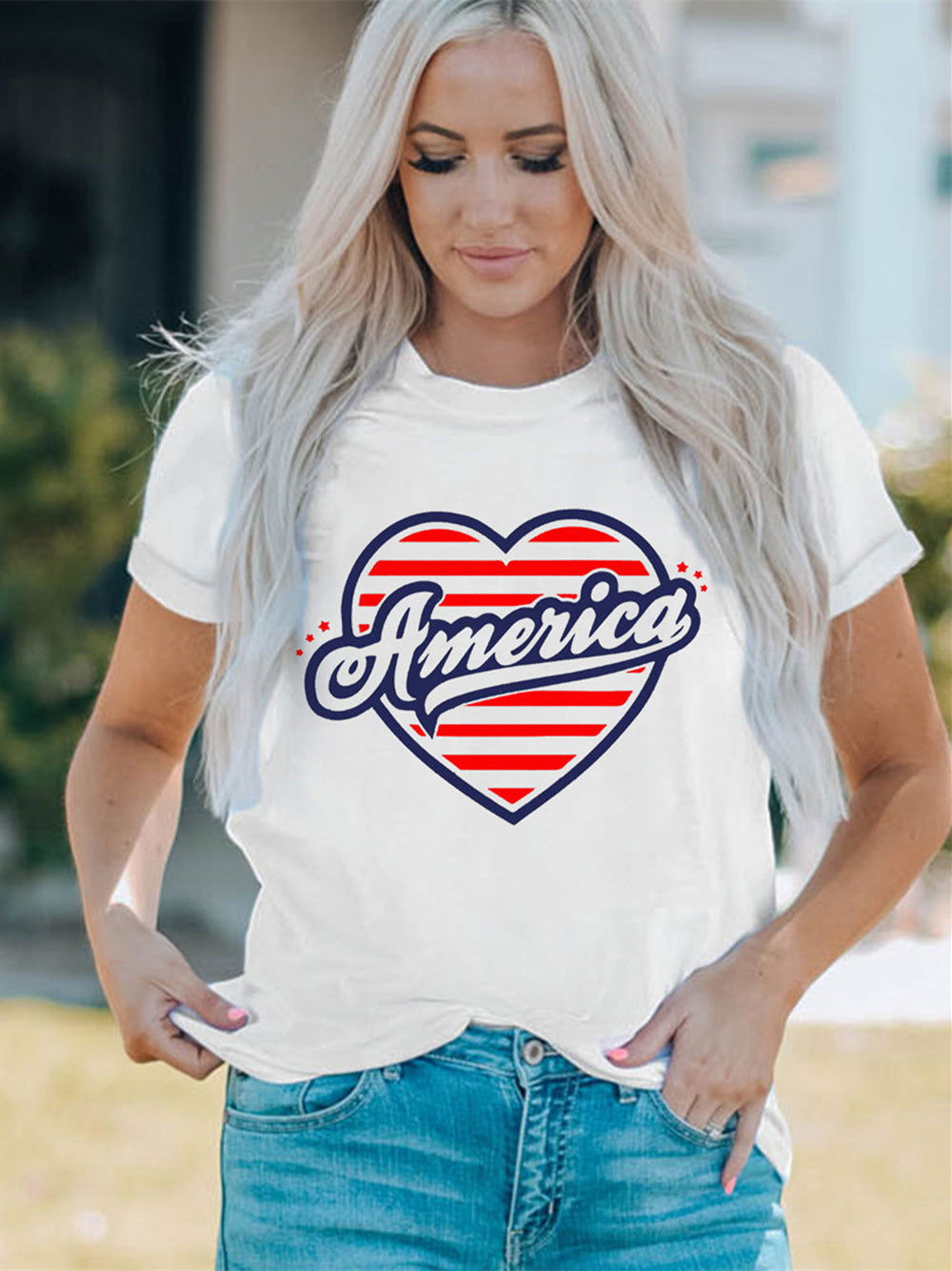 U.S. Heart Print Short Sleeve T-shirt