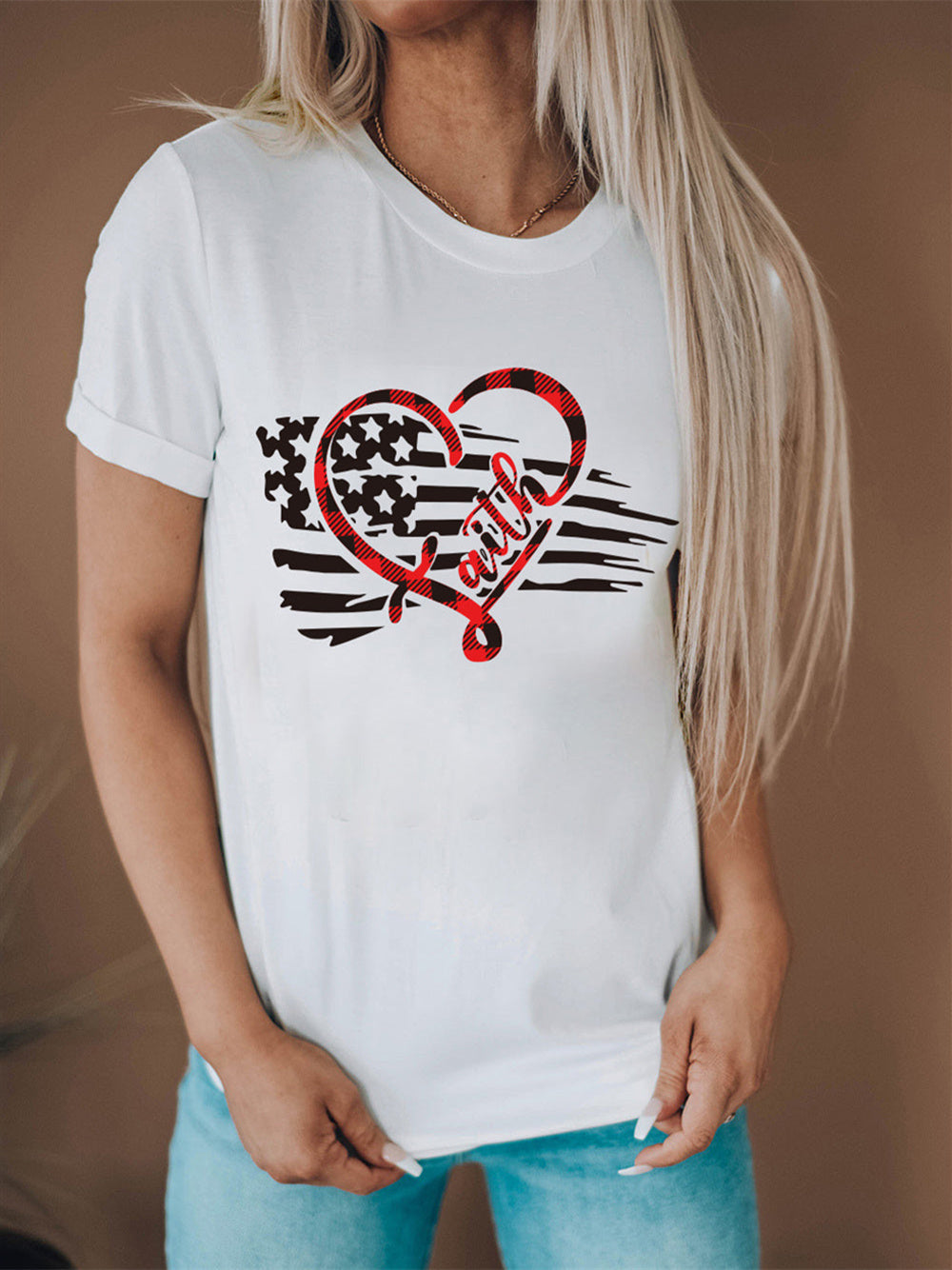 Believe in the American Flag Heart Print T-shirt