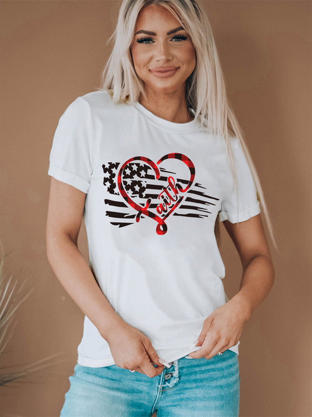 Believe in the American Flag Heart Print T-shirt