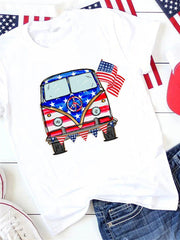 American Flag Car Print Crew Neck Graphic T-shirt