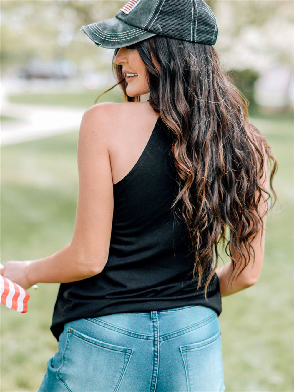 American Flag Print Crew Neck Vest