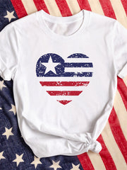 T-Shirt mit Rundhalsausschnitt und amerikanischer Flagge mit Herz-Print