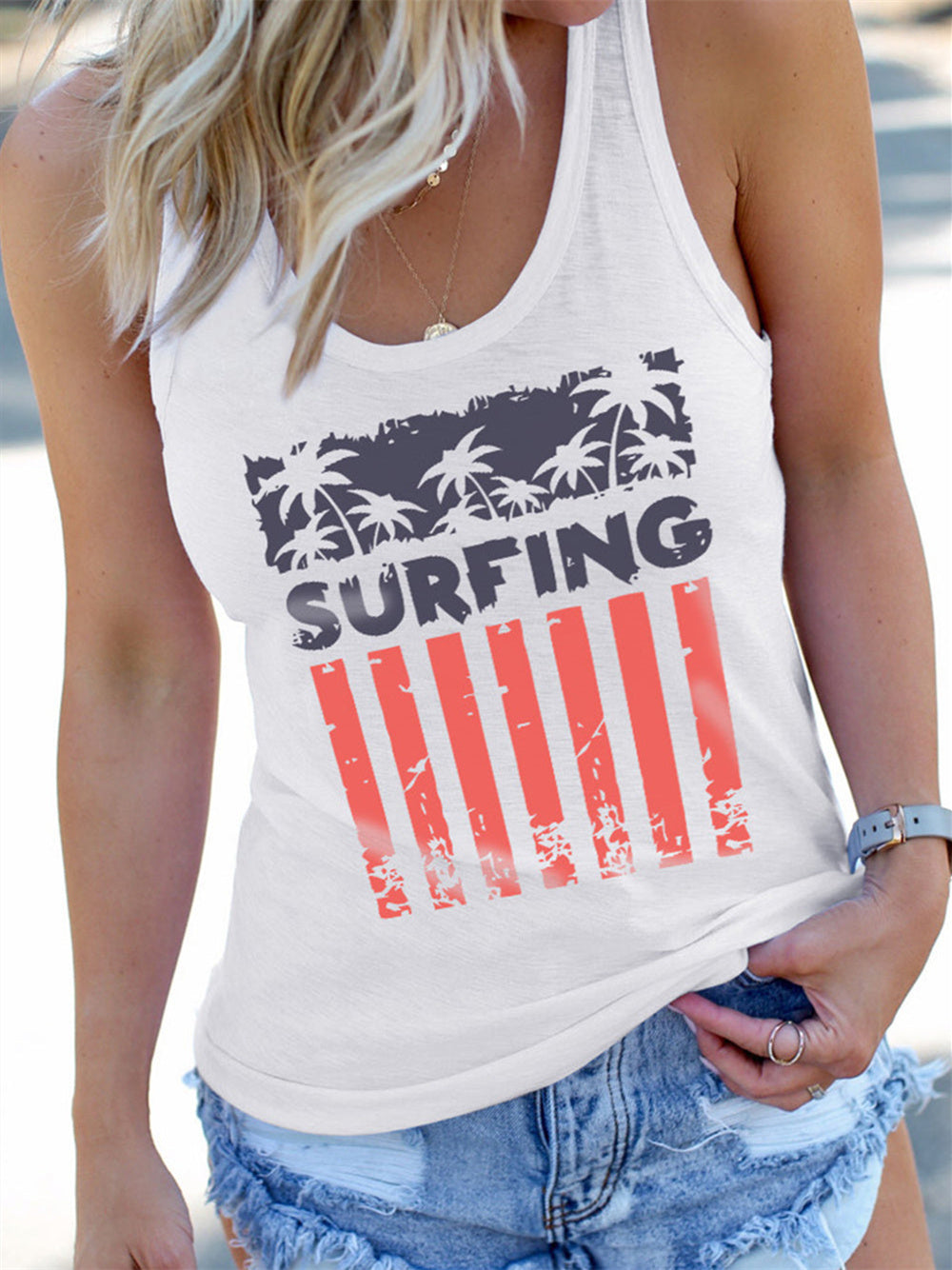 Surfing American Flag Print Vest
