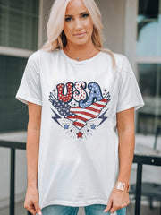 American Flag Eagles Print Short Sleeve T-shirt