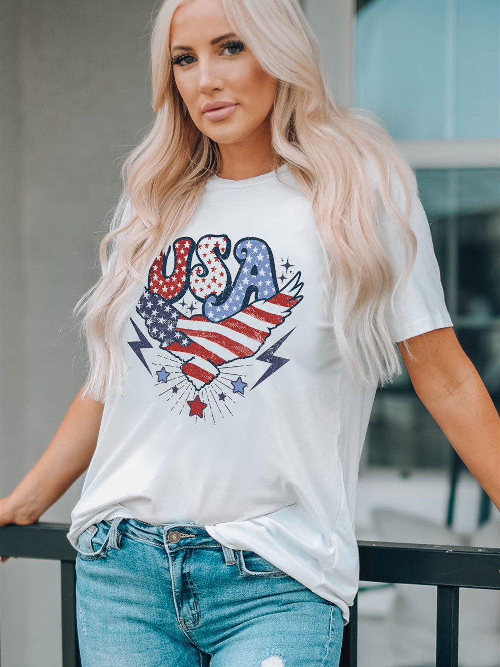 American Flag Eagles Print Short Sleeve T-shirt