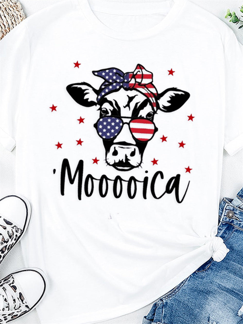 Camiseta con estampado de cabeza de toro con bandera estadounidense 