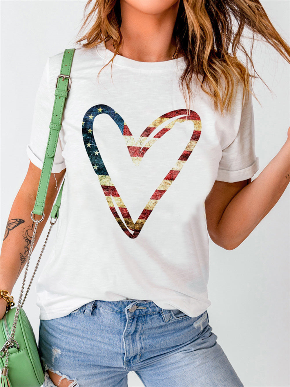 American Flag Heart Silhouette Print Short Sleeve T-Shirt