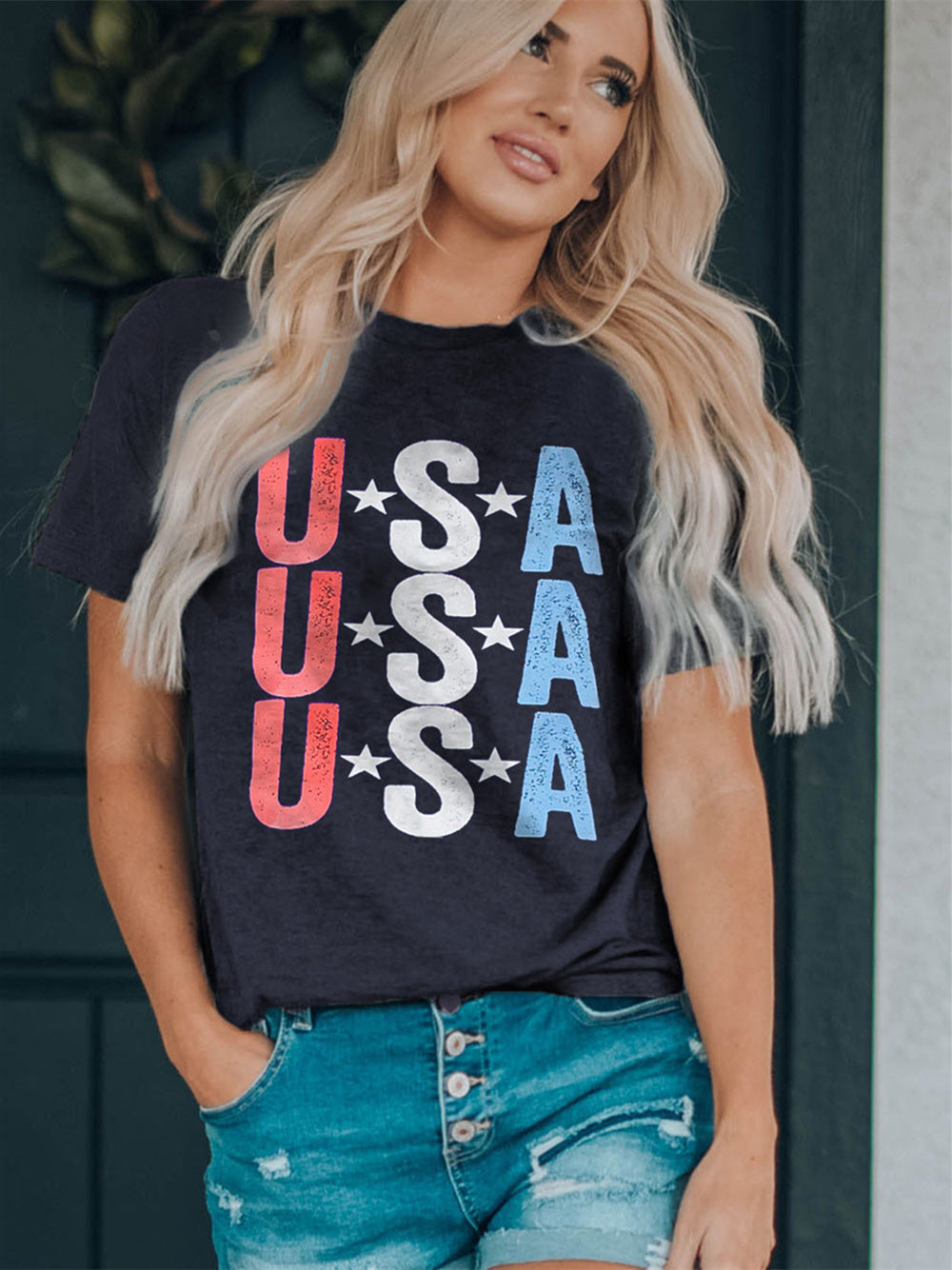 American Star Print Slim Round Neck T-shirt