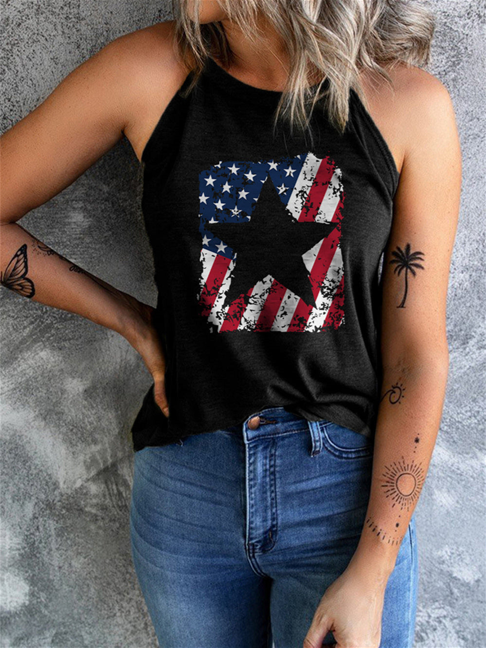 American Flags Star Print Backless Vest