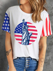 Star and Stripe Statue of Liberty Print T-shirt