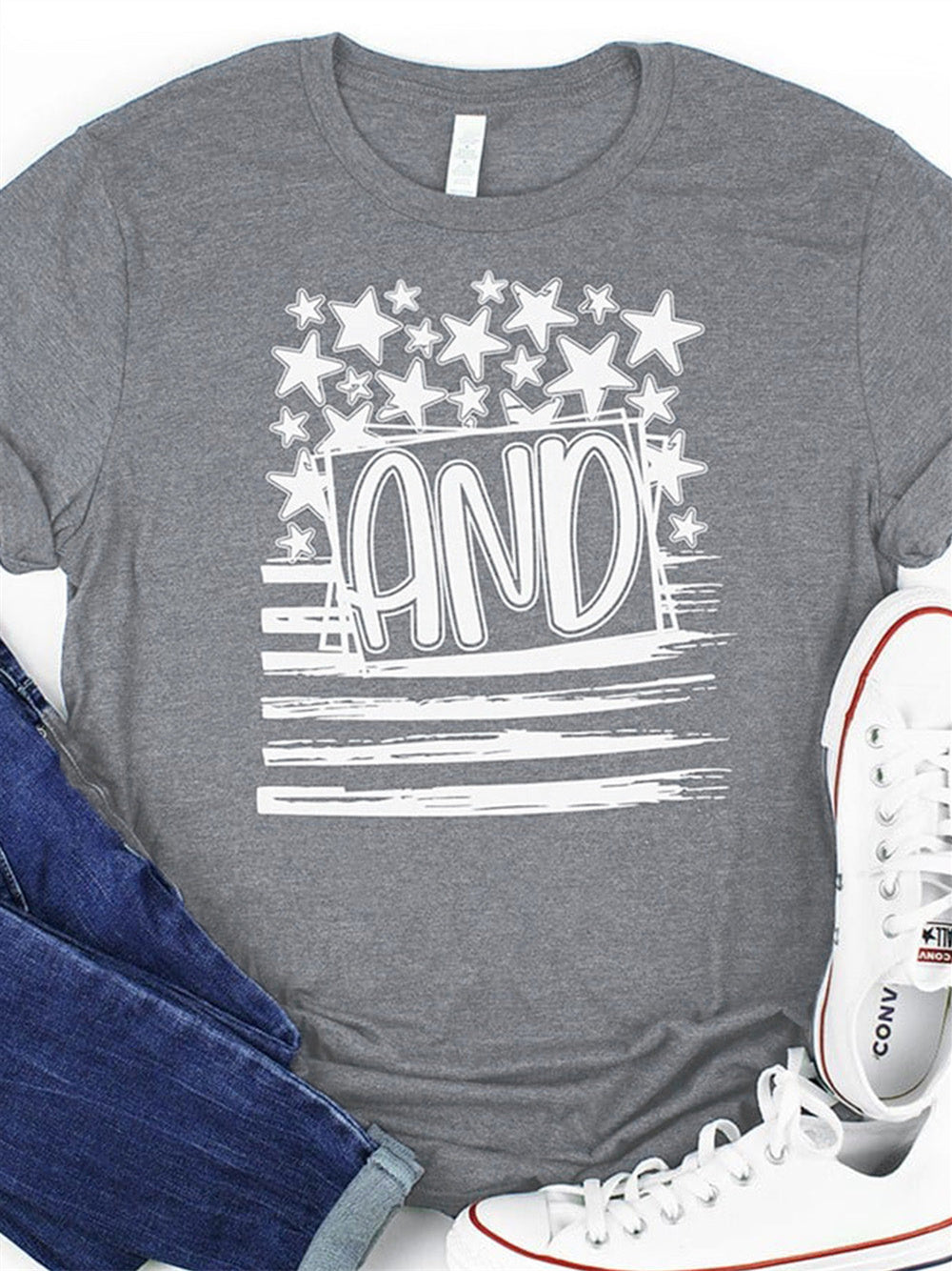 American Flag Print Crew Neck Graphic T-shirt