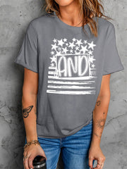 Camiseta gráfica de cuello redondo con estampado de bandera estadounidense 