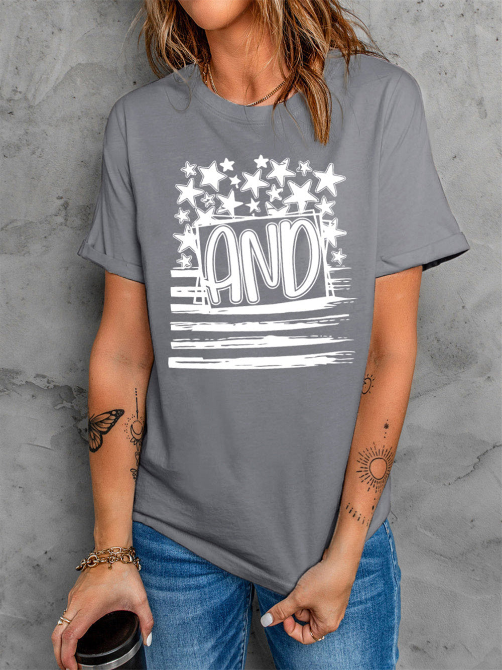 American Flag Print Crew Neck Graphic T-shirt