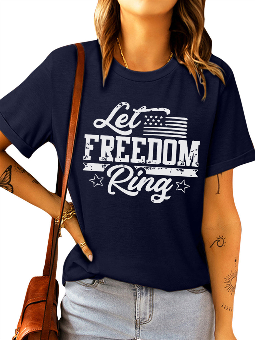 Camiseta con estampado de la bandera estadounidense "Let Freedom Ring"