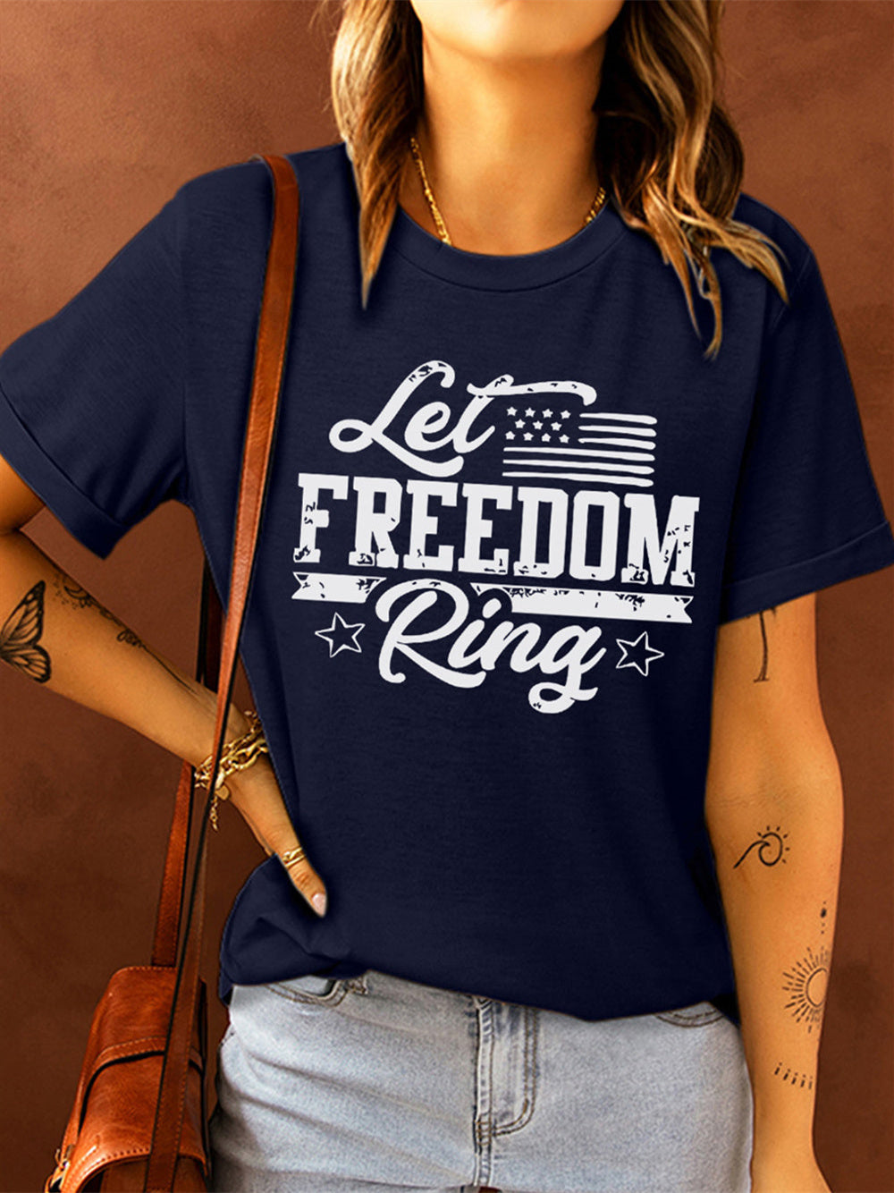 Let Freedom Ring American Flag Print T-shirt