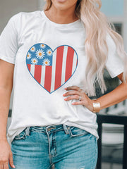 American Flag Chrysanthemum Heart Print T-shirt