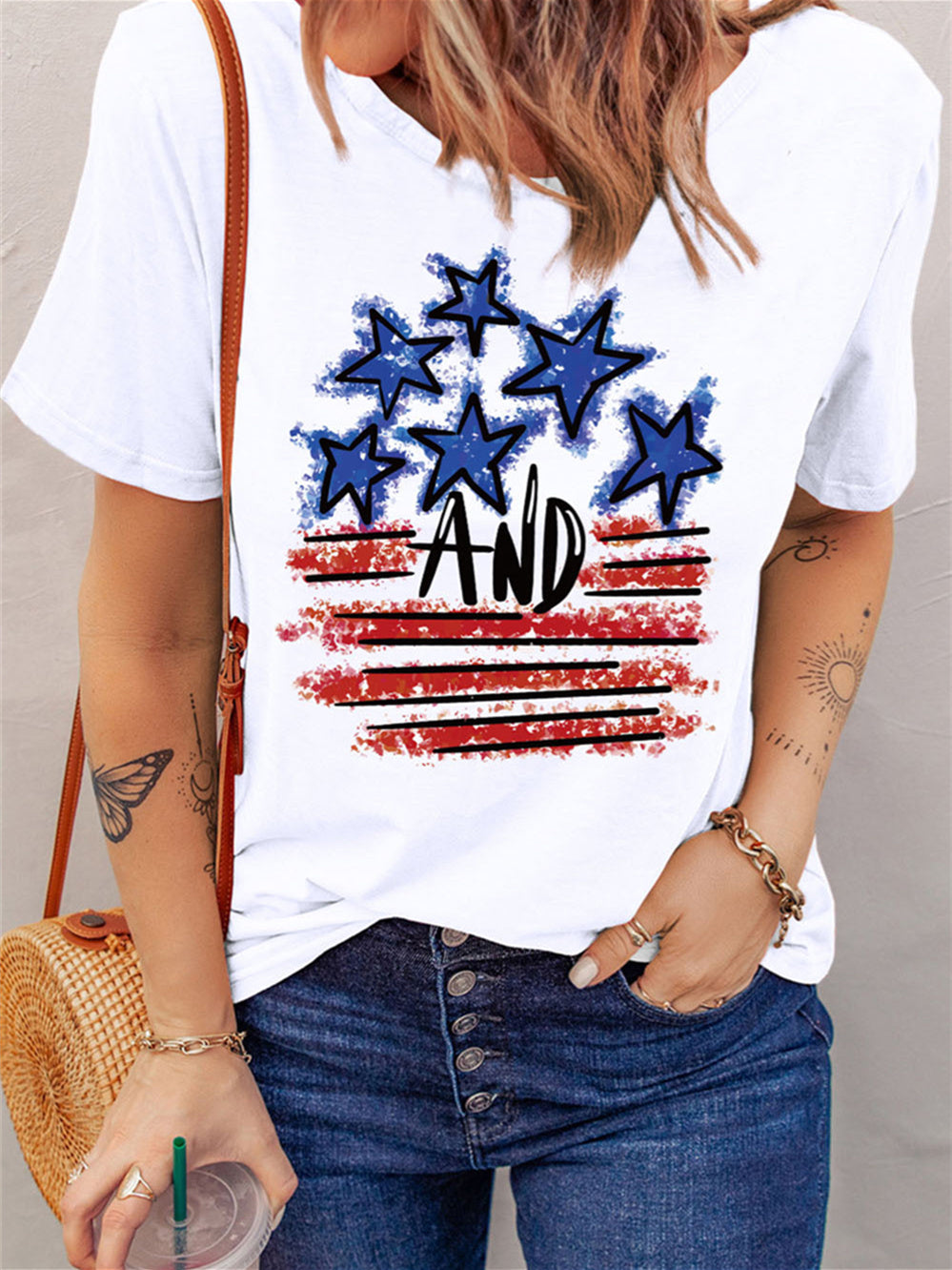 White Star and Stripe Crew Neck T-shirt