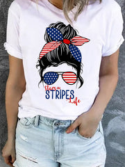 White American Flag Print Crew Neck T-shirt