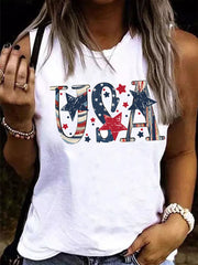 Women's American Star Print Vest Basic Top