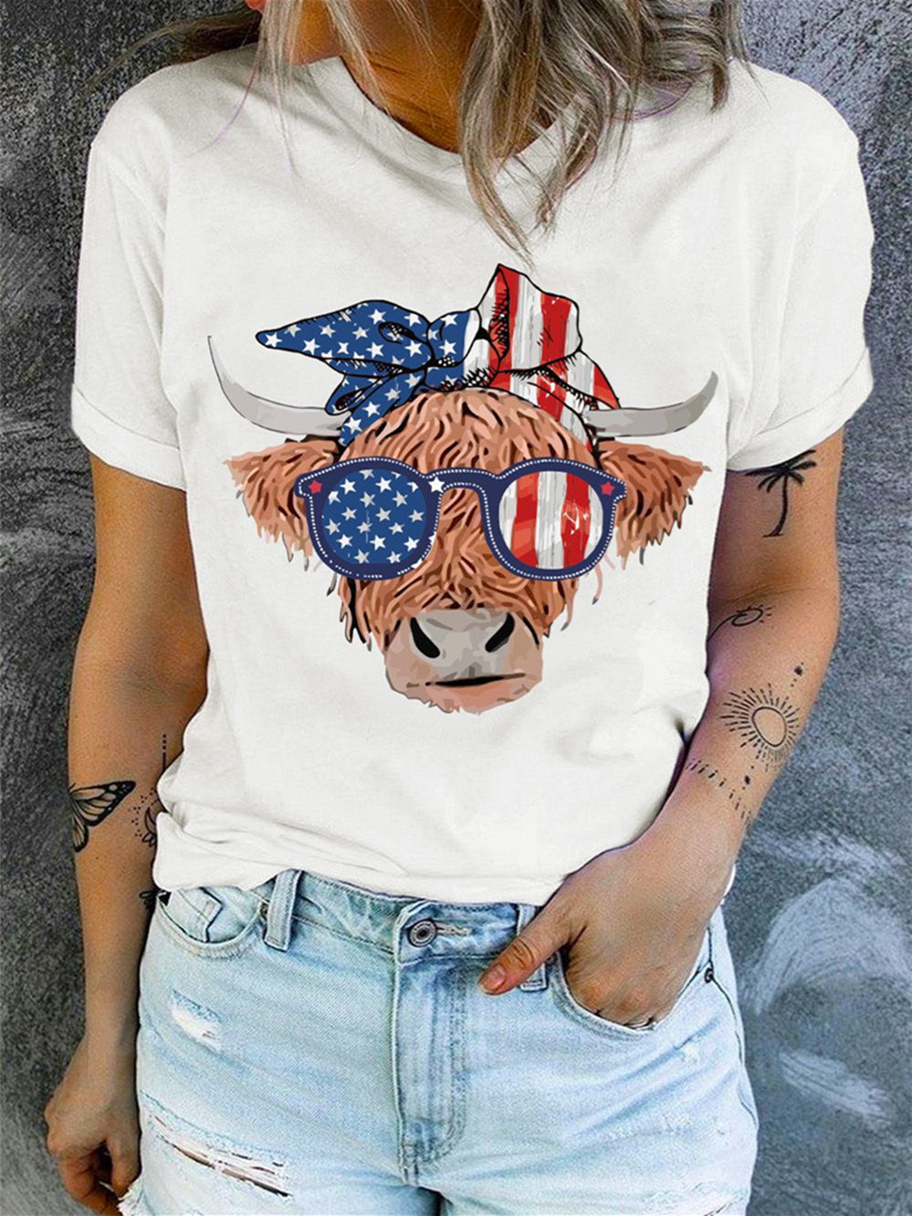 American Flag Cow Yak T-shirt