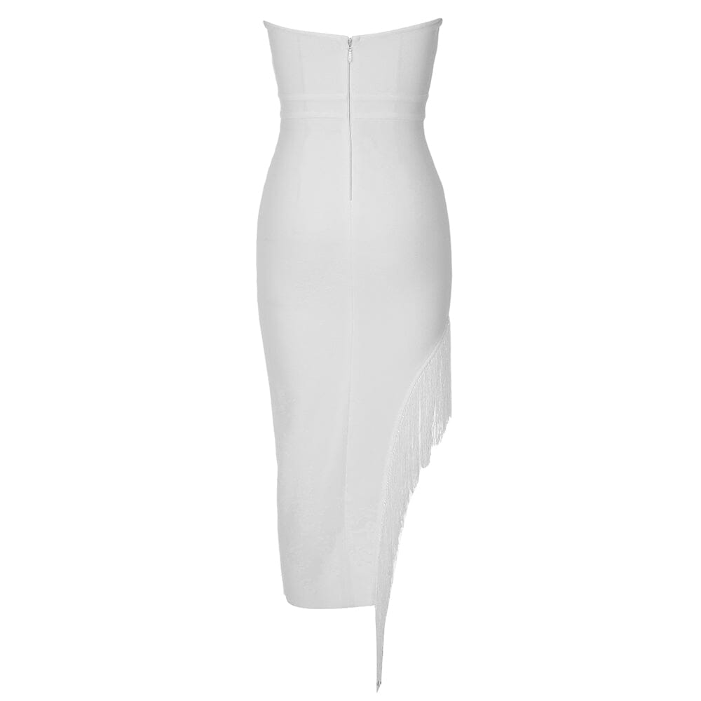 Vestido midi blanco con corsé sin tirantes 