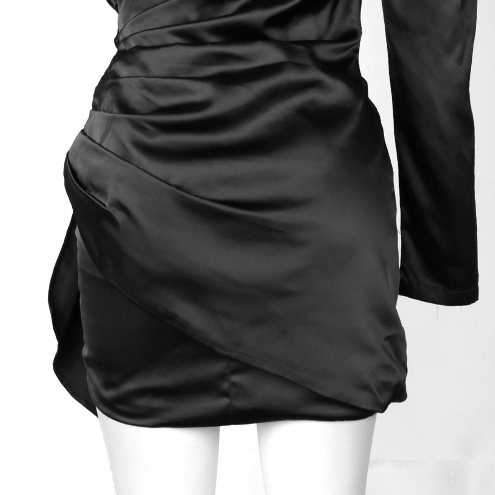 Vestido mini ajustado asimétrico de manga larga con un solo hombro HI1105